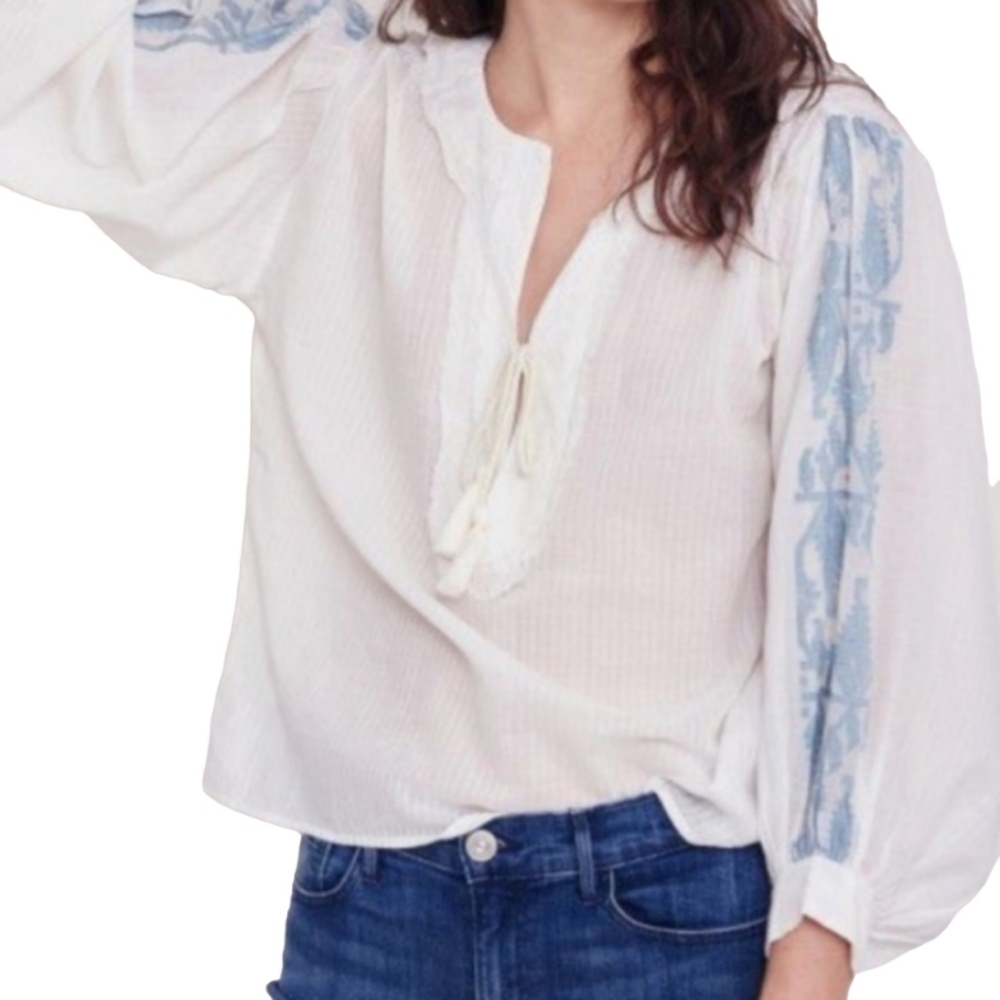 Roller Rabbit Jambdani Kiko Gauzy Semi Sheer Loose Fit Blouse Top